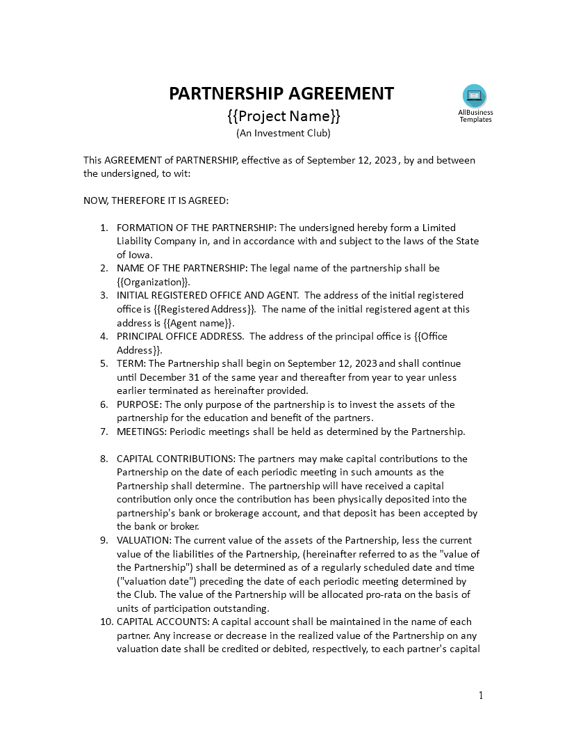 Partnership Agreement  Templates at allbusinesstemplates.com