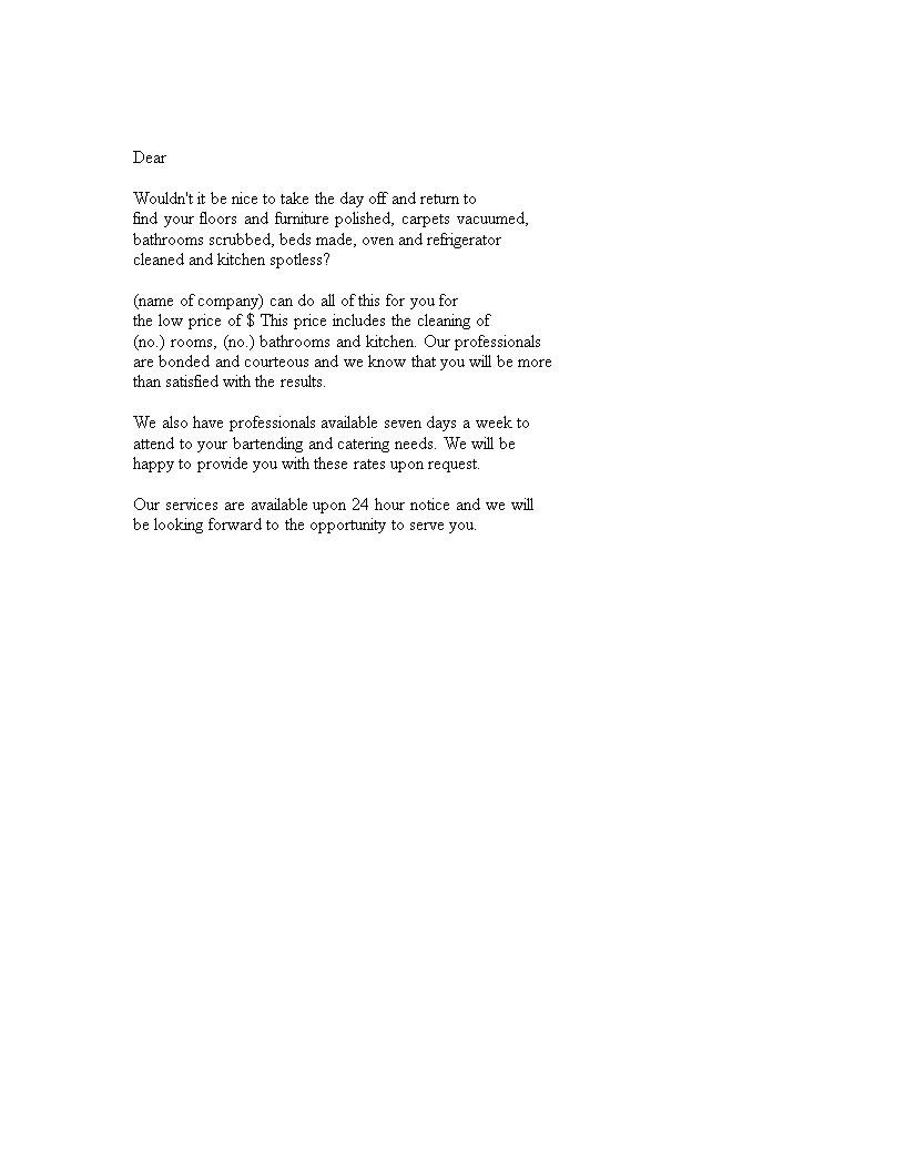 promotional letter domestic services in word format template