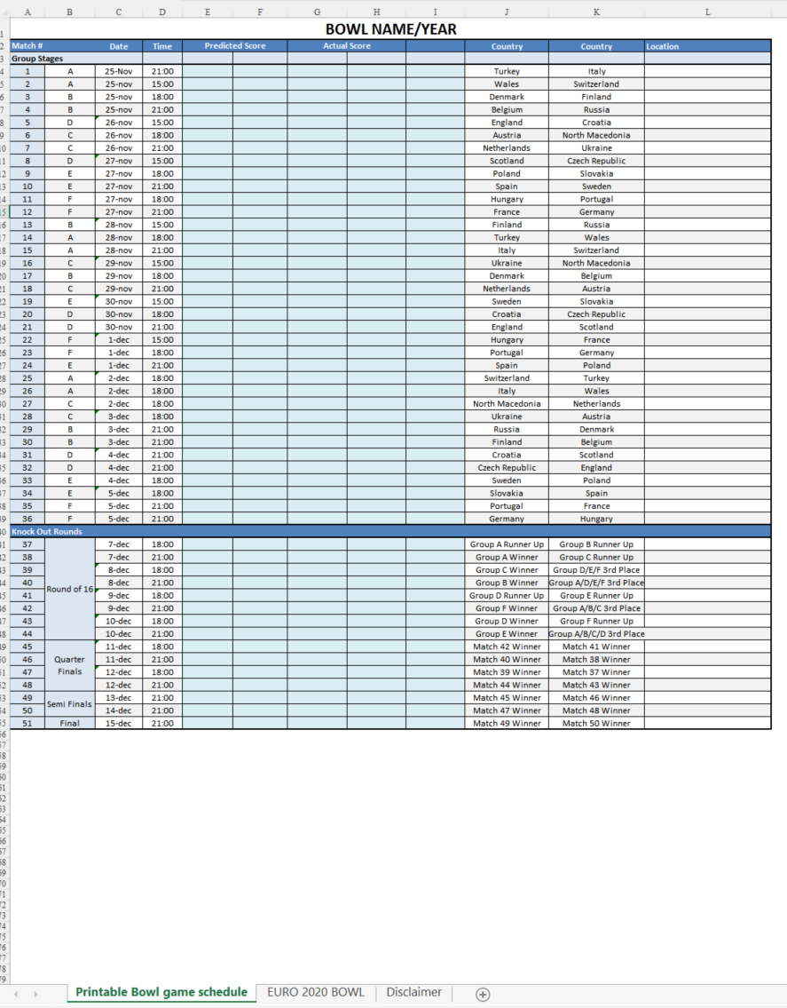 Game Schedule Template