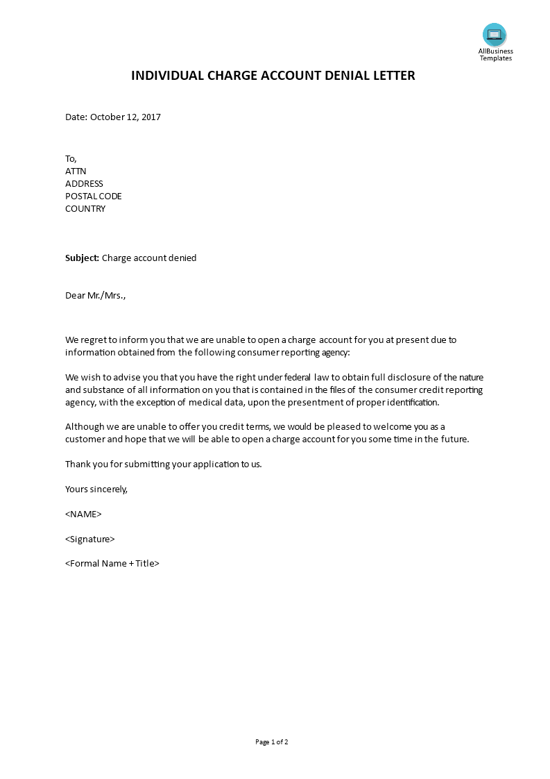 individual charge account denial letter template