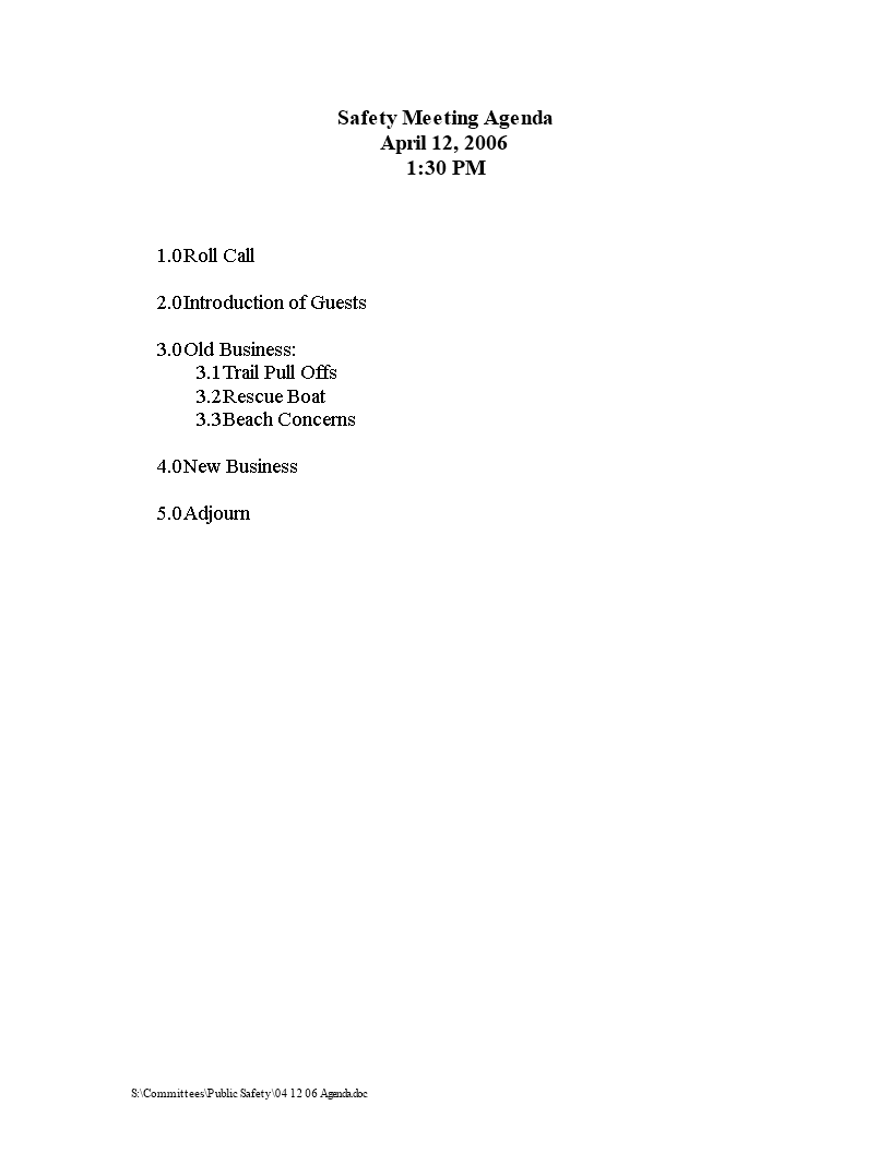 safety meeting agenda template