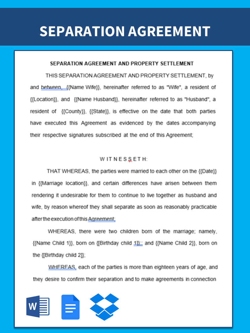 Separation Agreement Property Settlement Example 模板