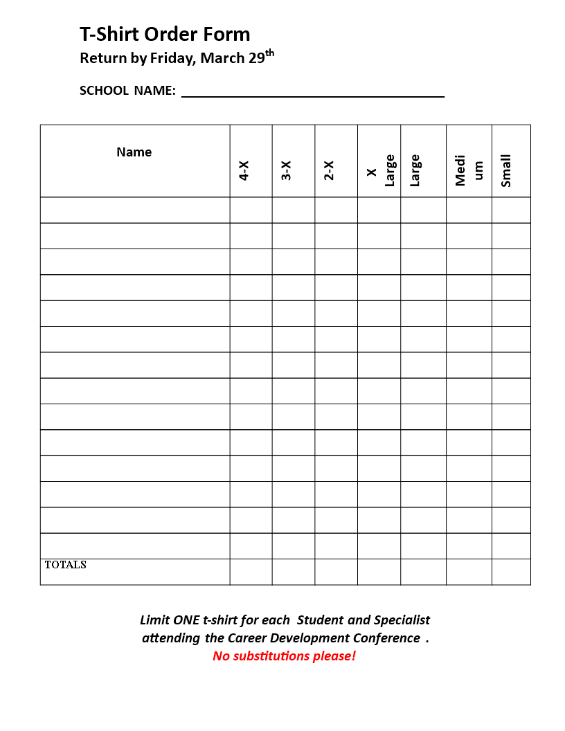 Printable T Shirt Order Form Template Printable Templates