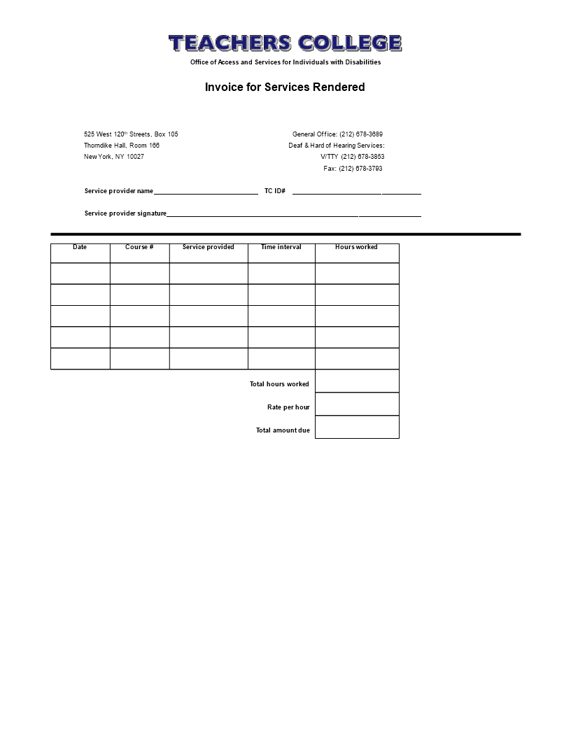 blank receipt for services template