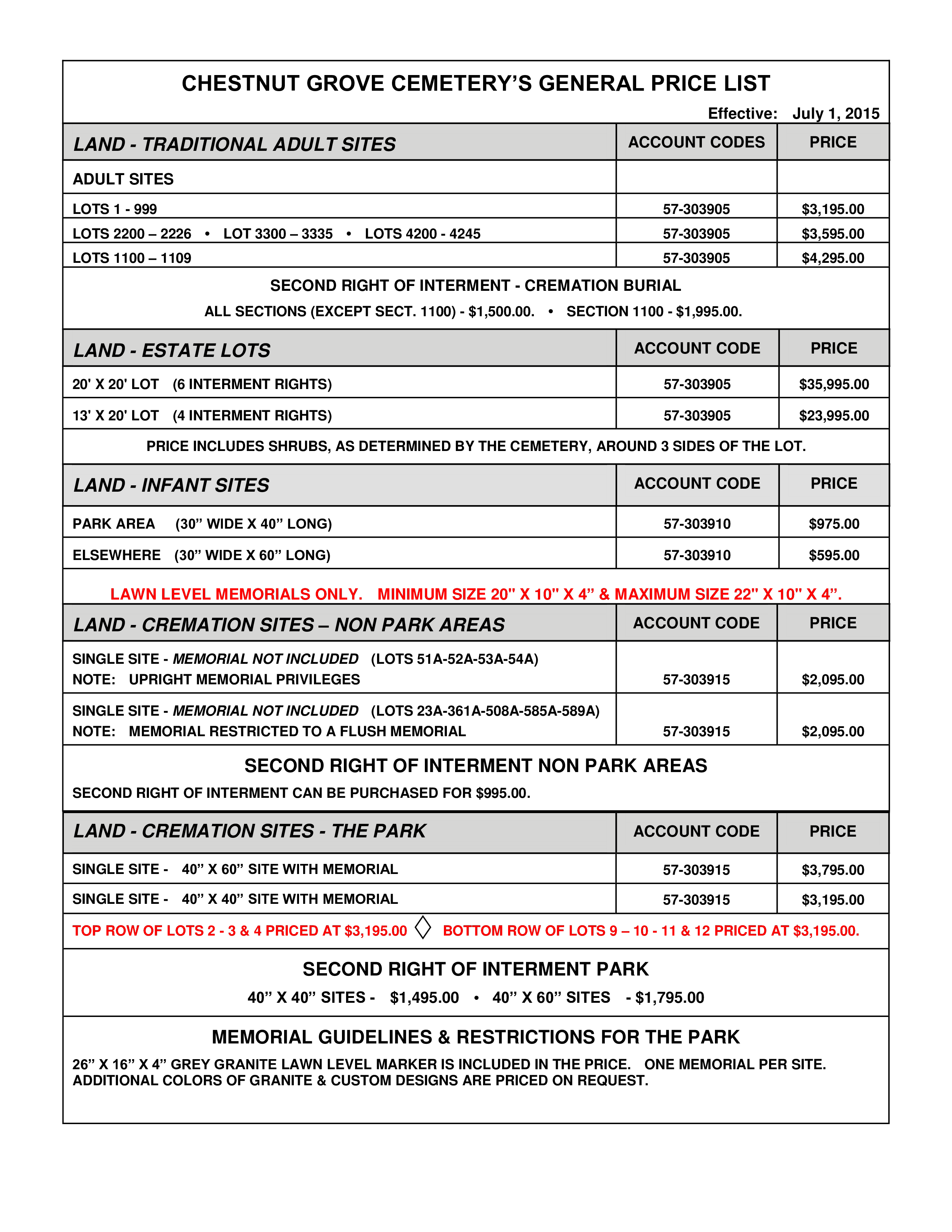 Cemetery Price List Template 模板