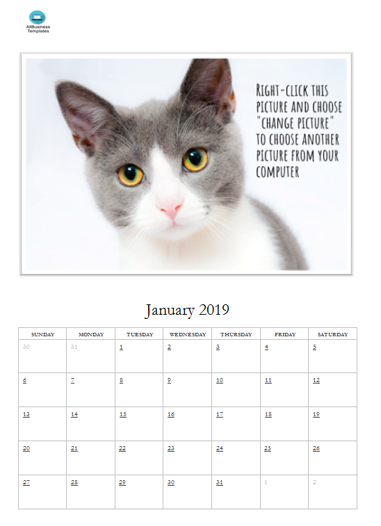 Free Photo Calendar Template Templates at