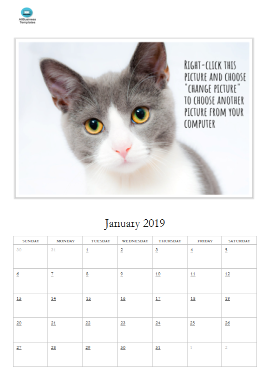 free photo calendar template voorbeeld afbeelding 