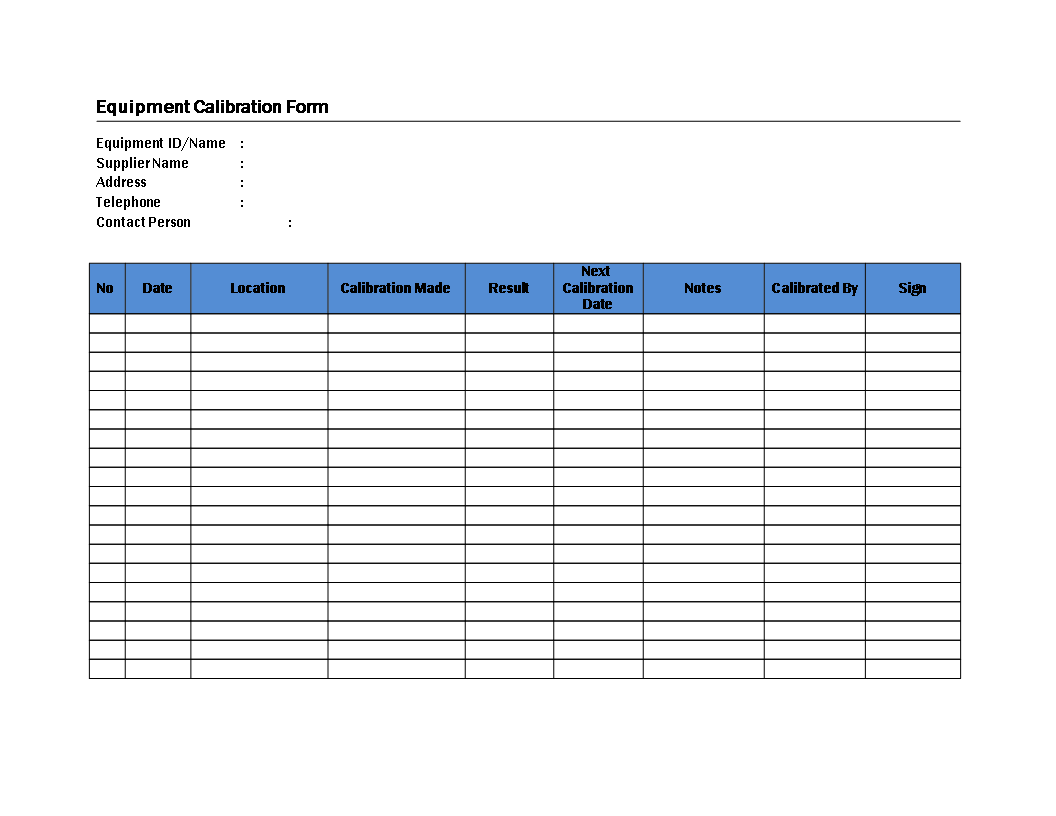 Equipment Calibration Form 模板