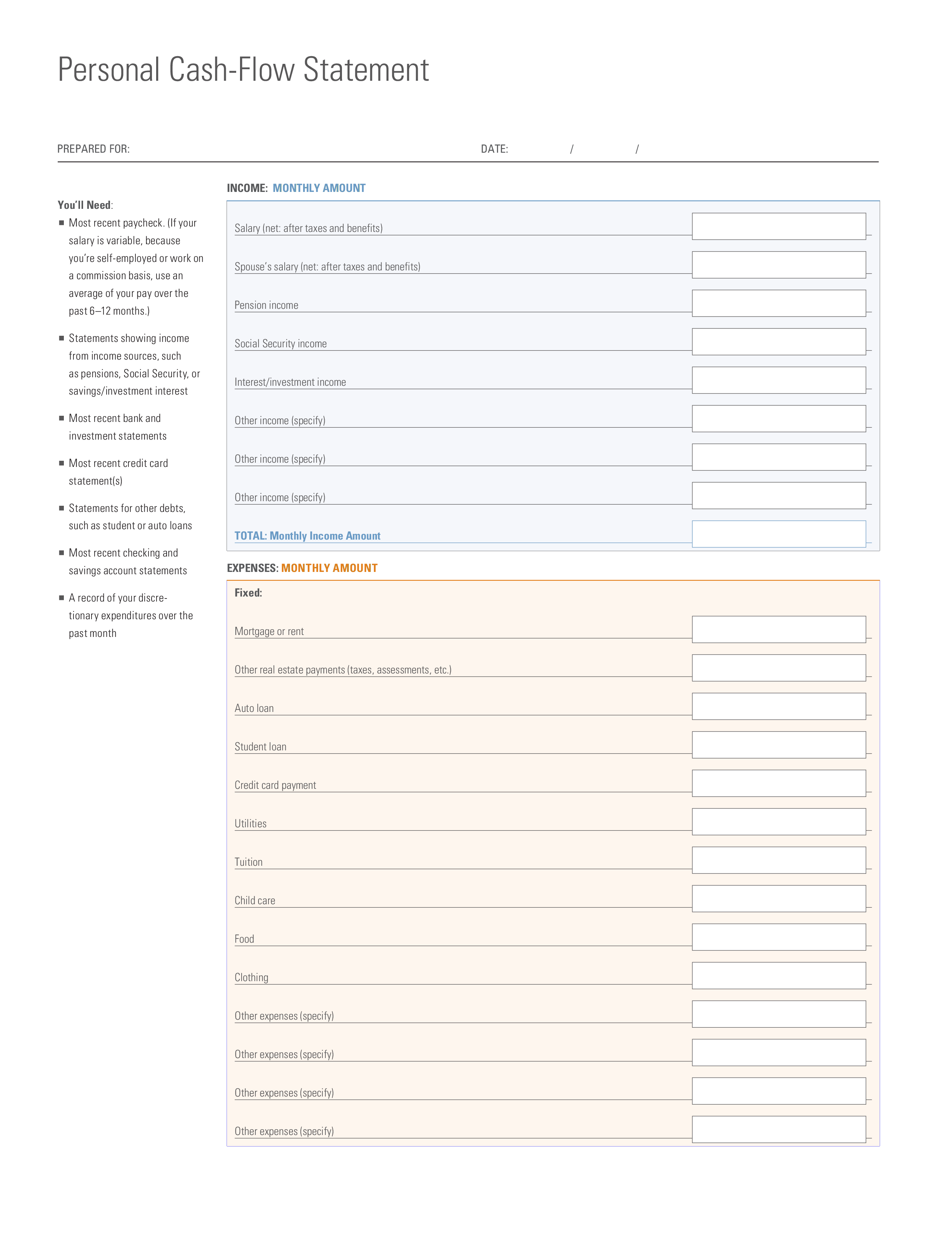 Personal Cash Flow Statement Format Templates at