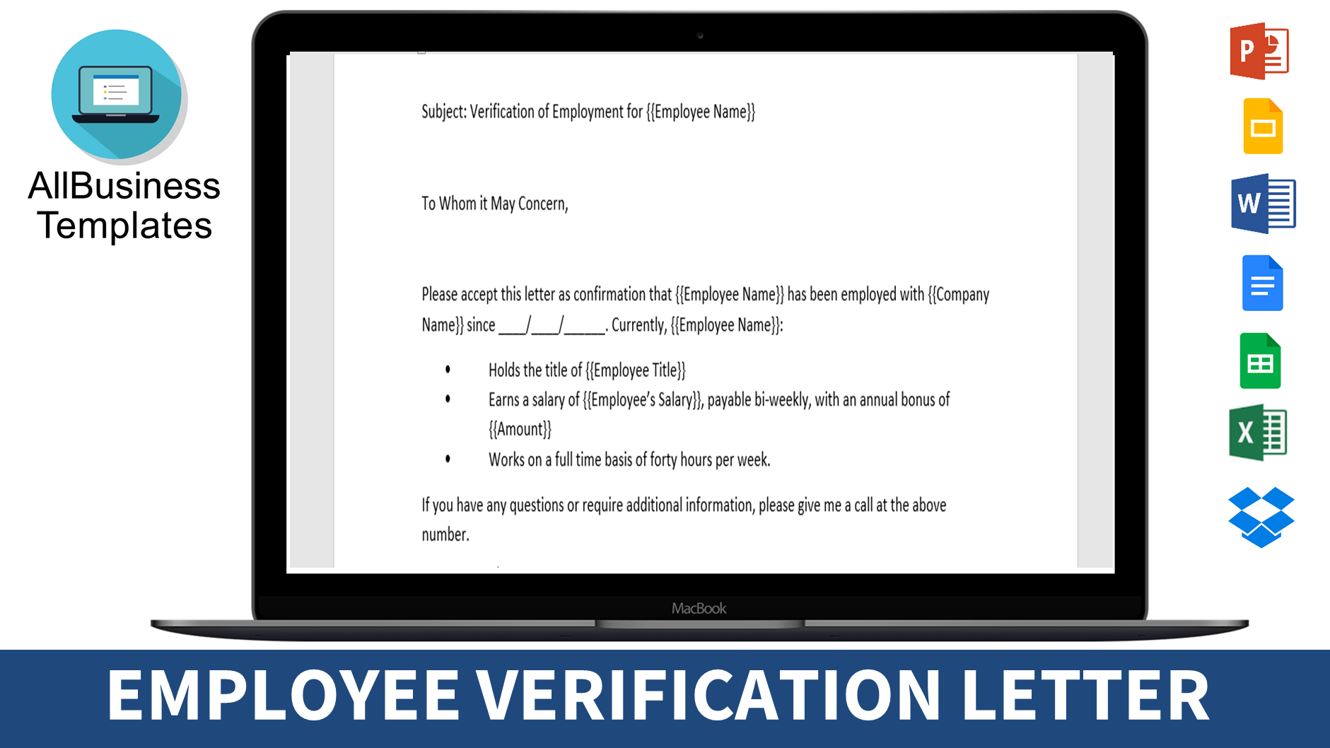 employment verification letter sample modèles