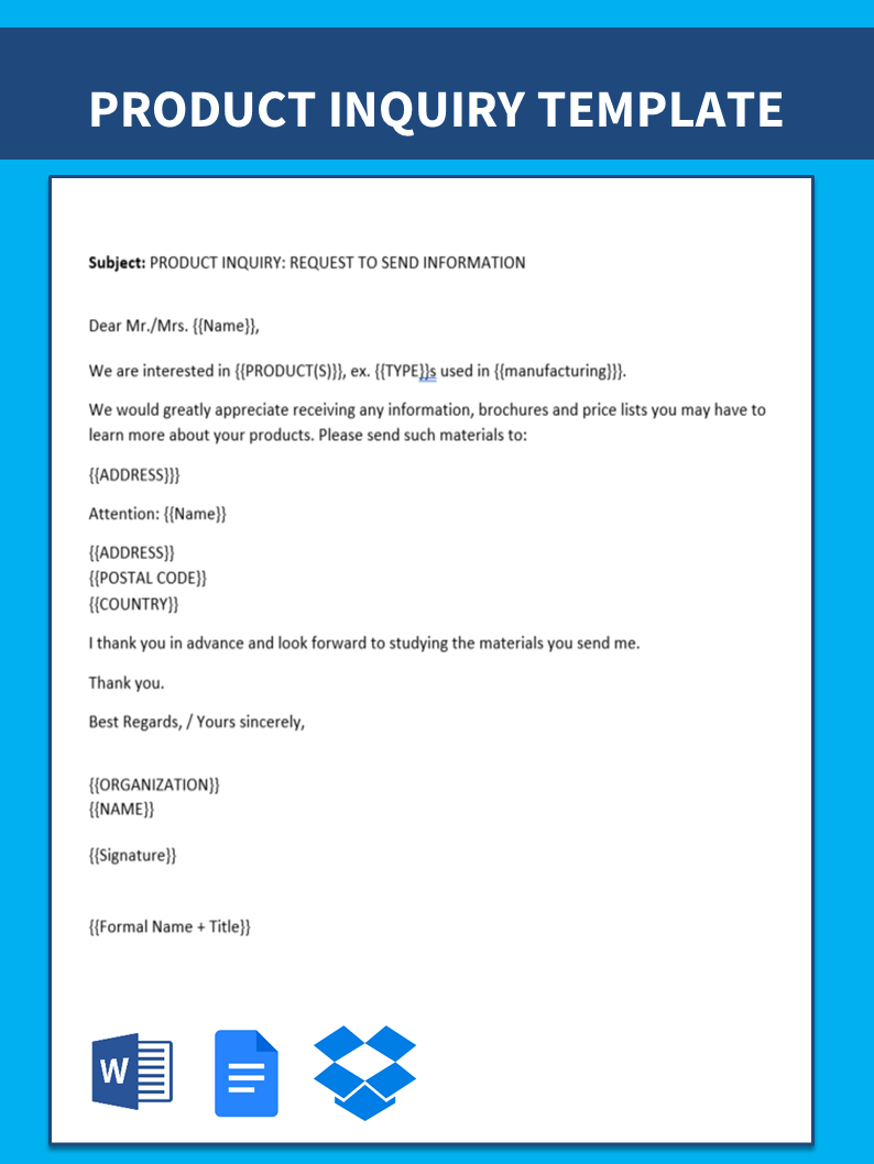 product inquiry letter template