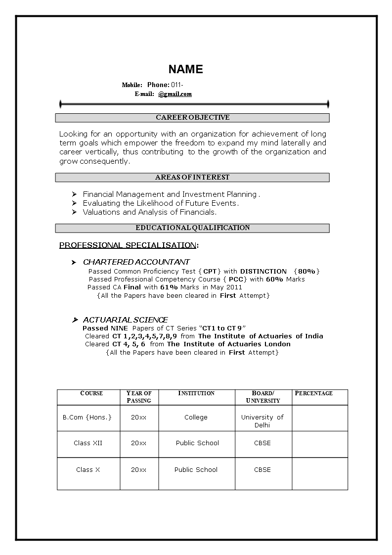 resume profile examples for freshers