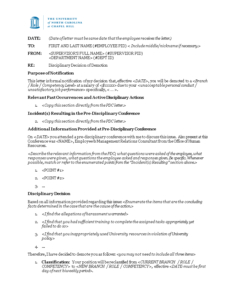 disciplinary decision letter of demotion template