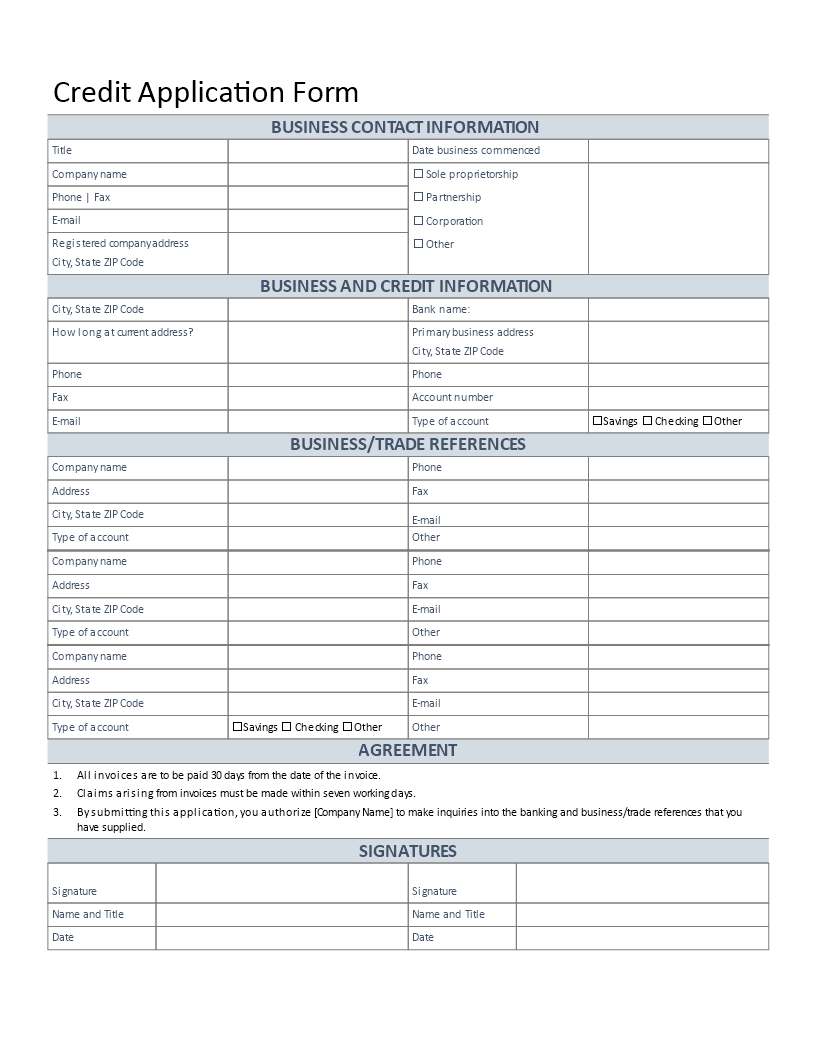 Credit Application Template main image