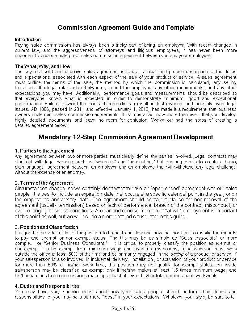 sales commission agreement modèles