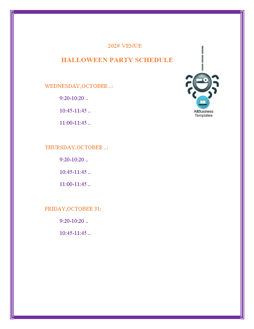 halloween party schedule voorbeeld afbeelding 