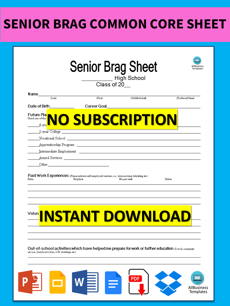 senior brag common core sheet plantilla imagen principal