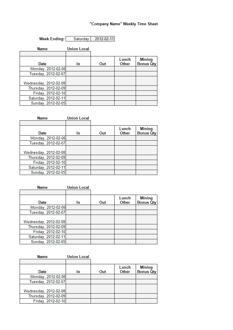 Timesheet Template sample 模板