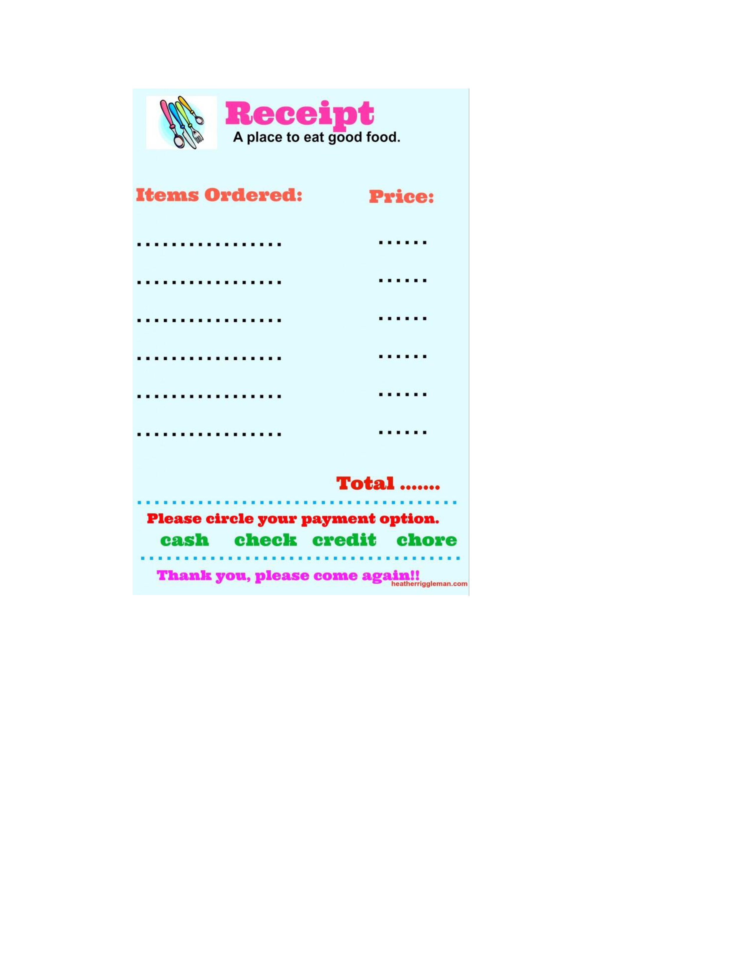 restaurant order receipt template