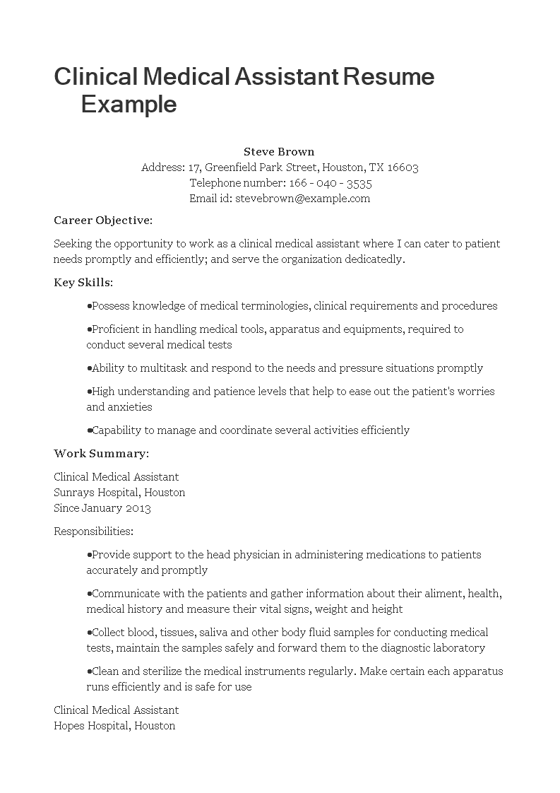 clinical medical assistant resume voorbeeld afbeelding 