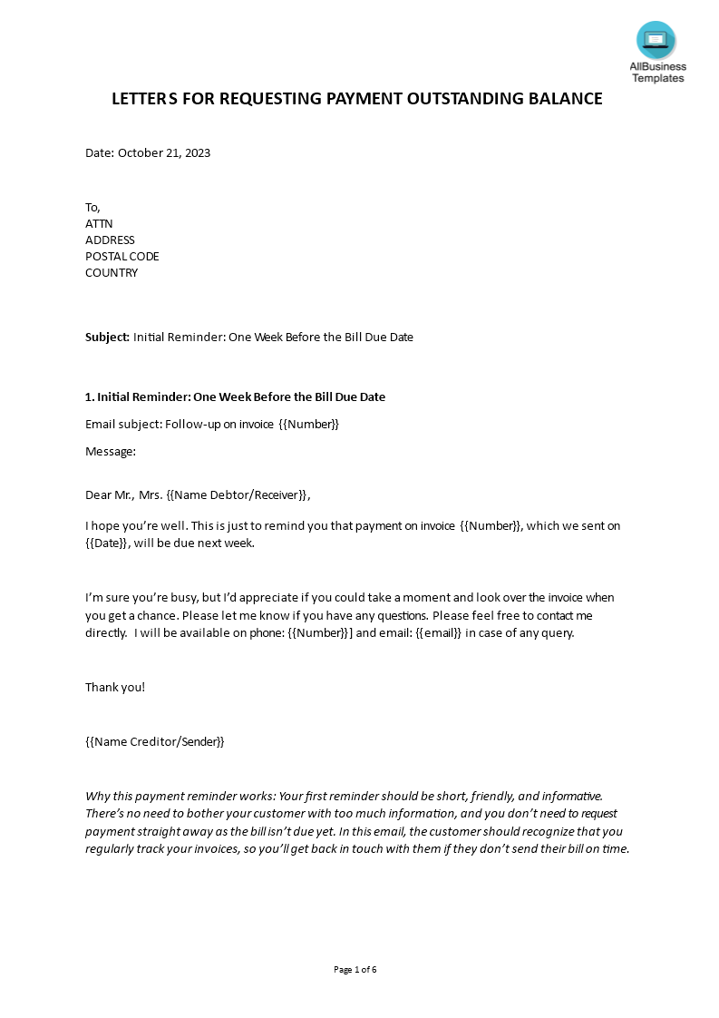 pending payment request letter Hauptschablonenbild