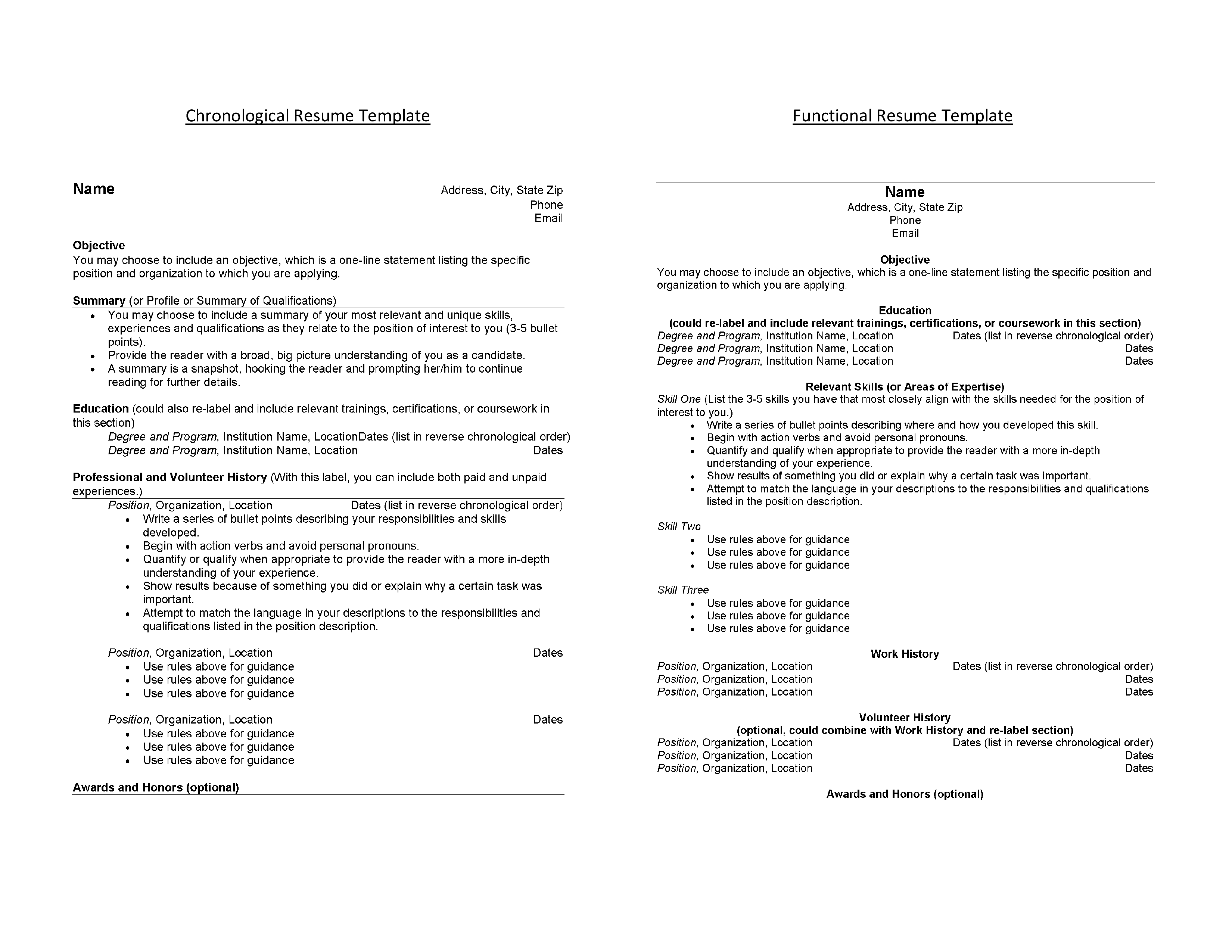 basic chronological resume template