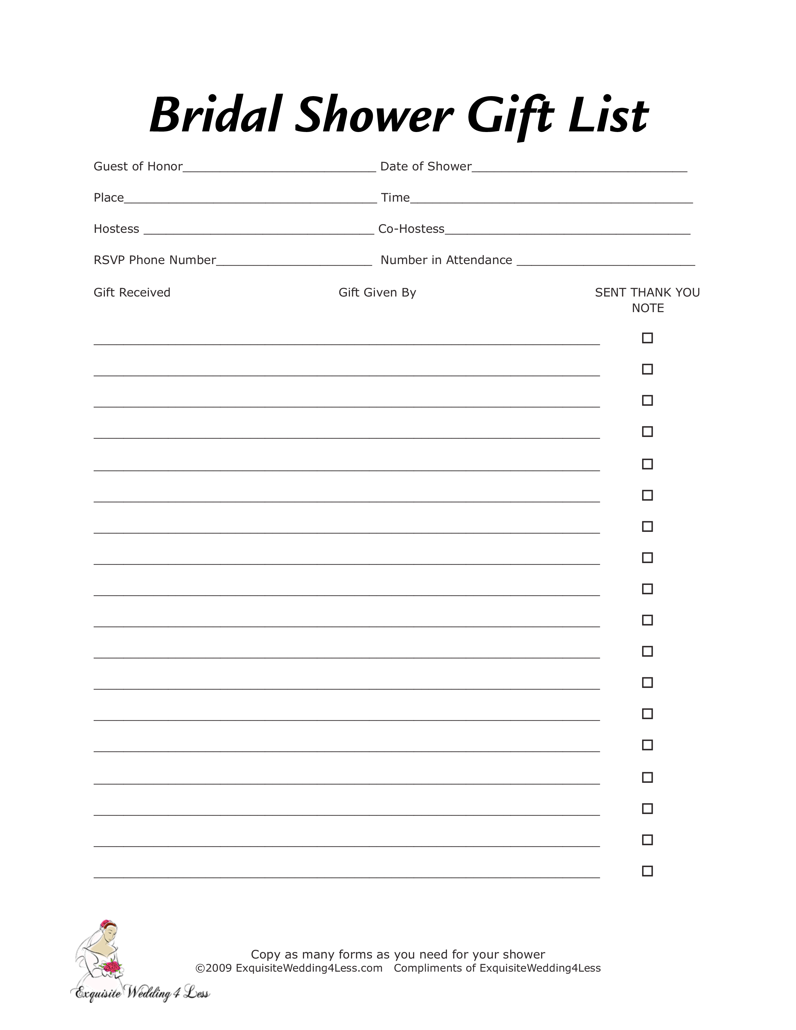 Bridal Shower Gift List Templates At Allbusinesstemplates Com