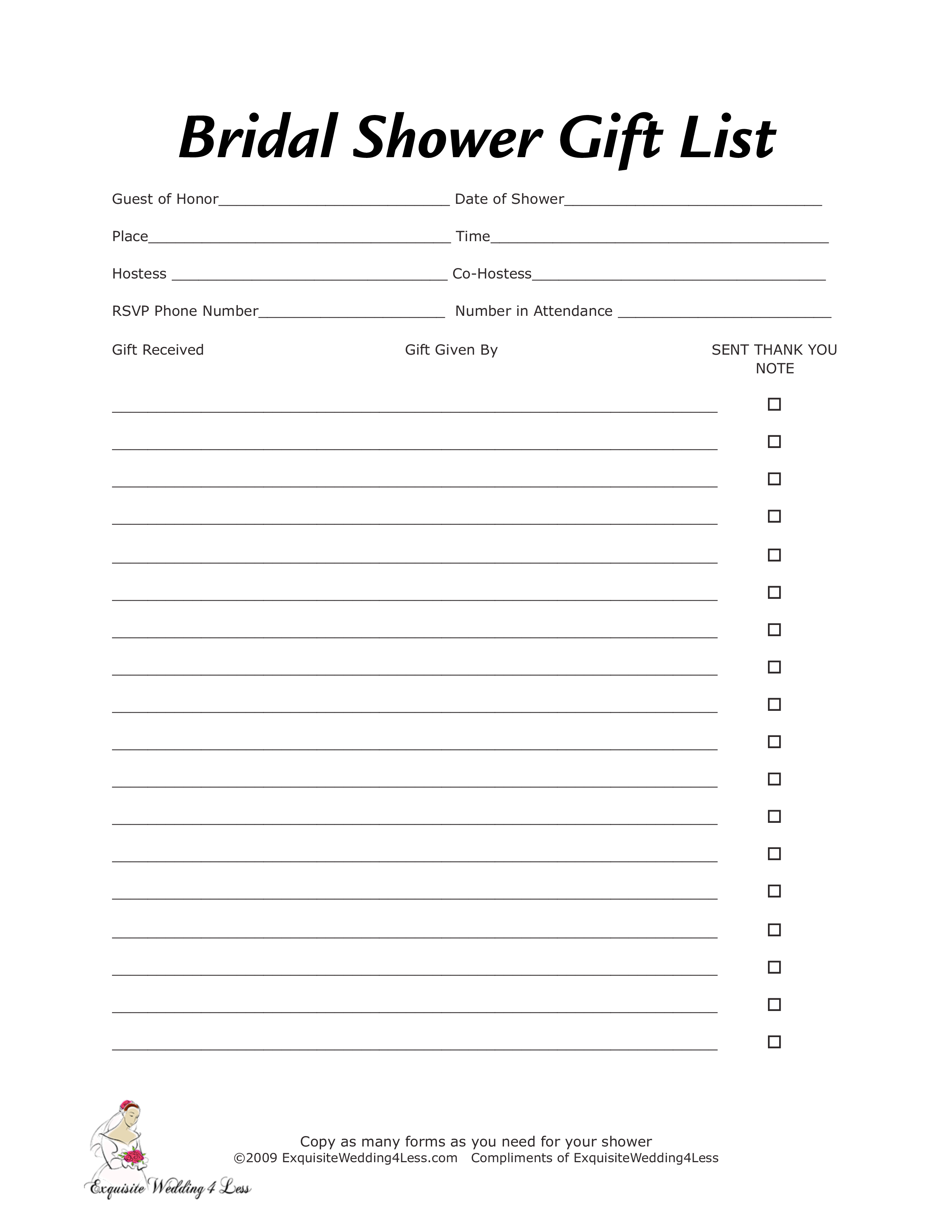 Bridal Shower Gift List main image