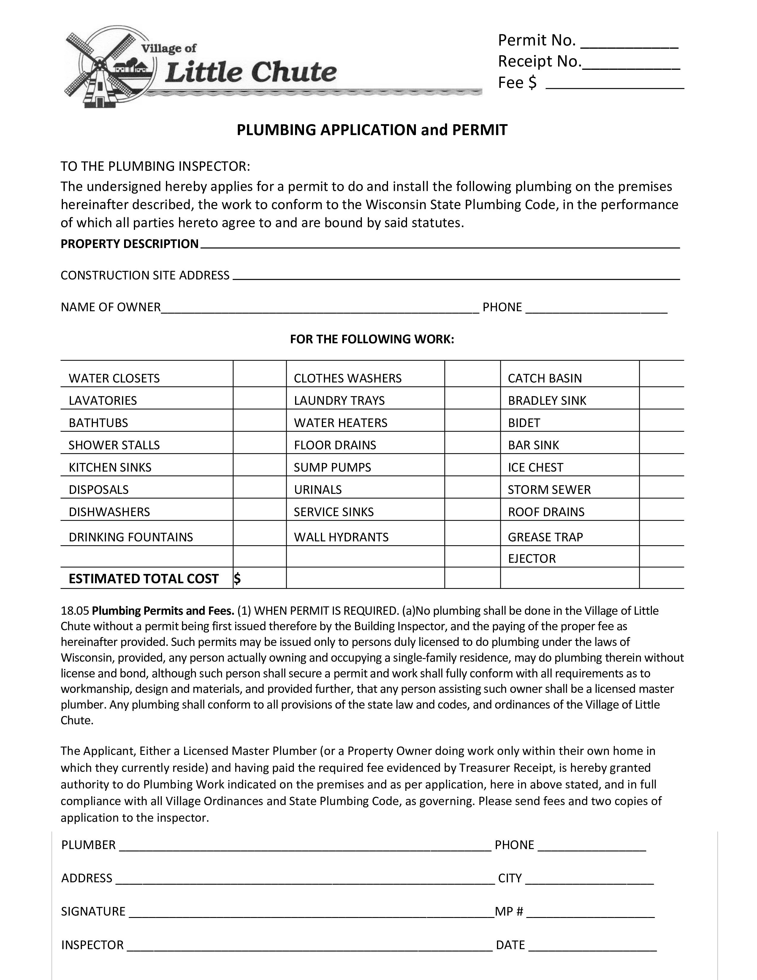 plumbing work receipt template