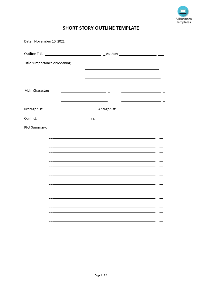 short story outline template template