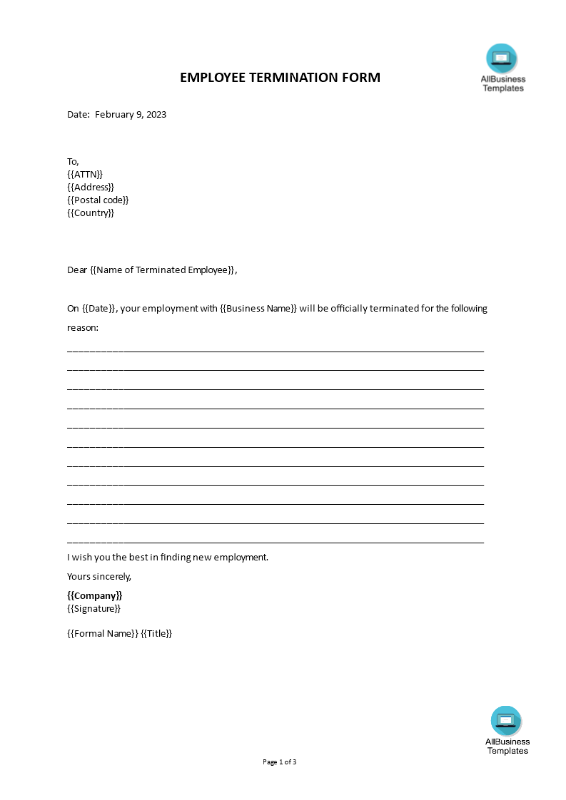employee termination form template