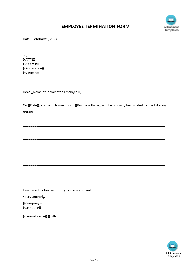 employee termination form voorbeeld afbeelding 