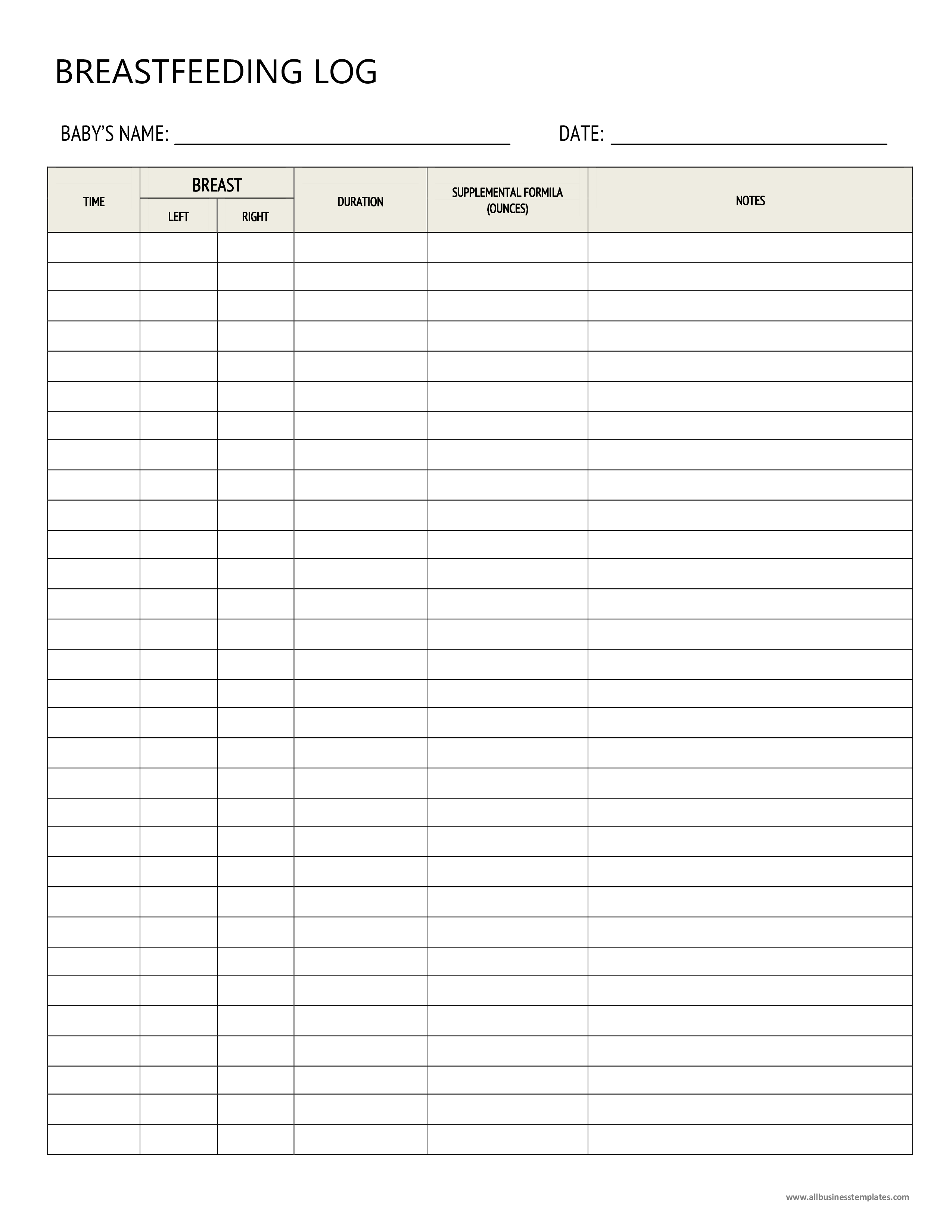 breastfeeding log template