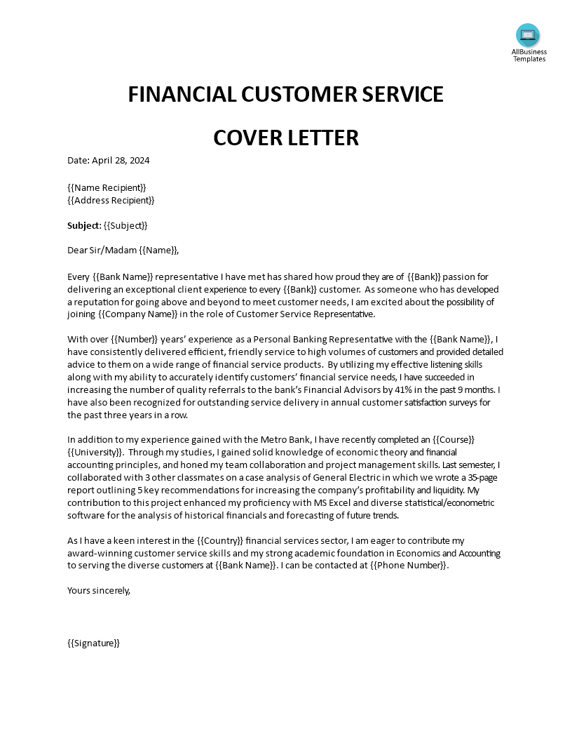 Customer Service Cover Letter Example from www.allbusinesstemplates.com