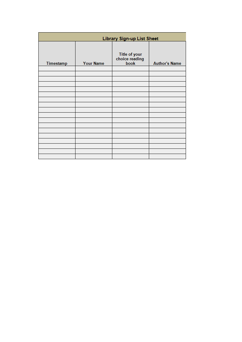 Sign-up Sheet excel worksheet 模板