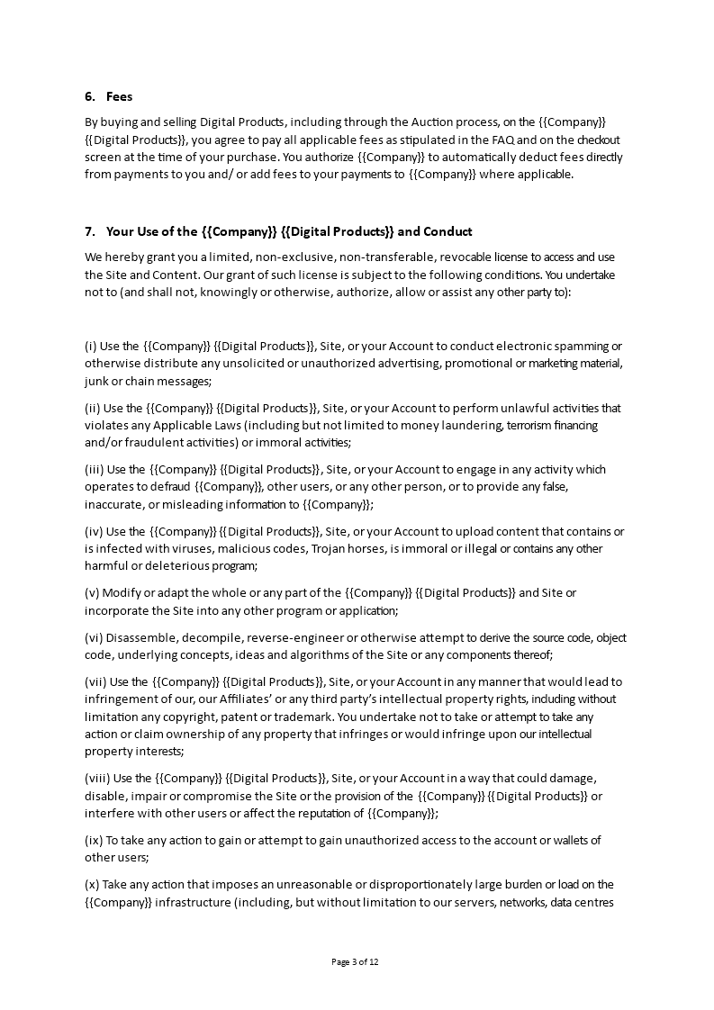 Terms and Conditions Digital Products Templates at