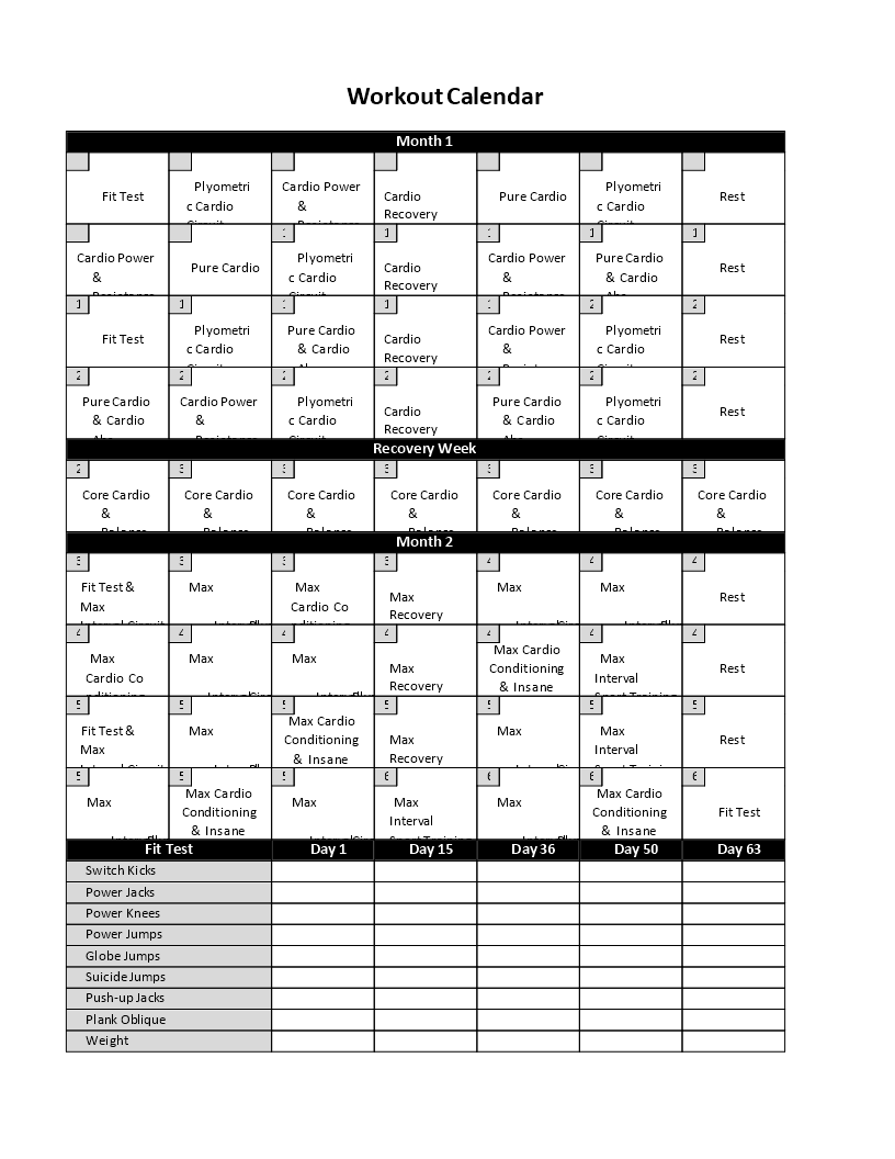 unglaublicher (insanity) fitness-training kalender template