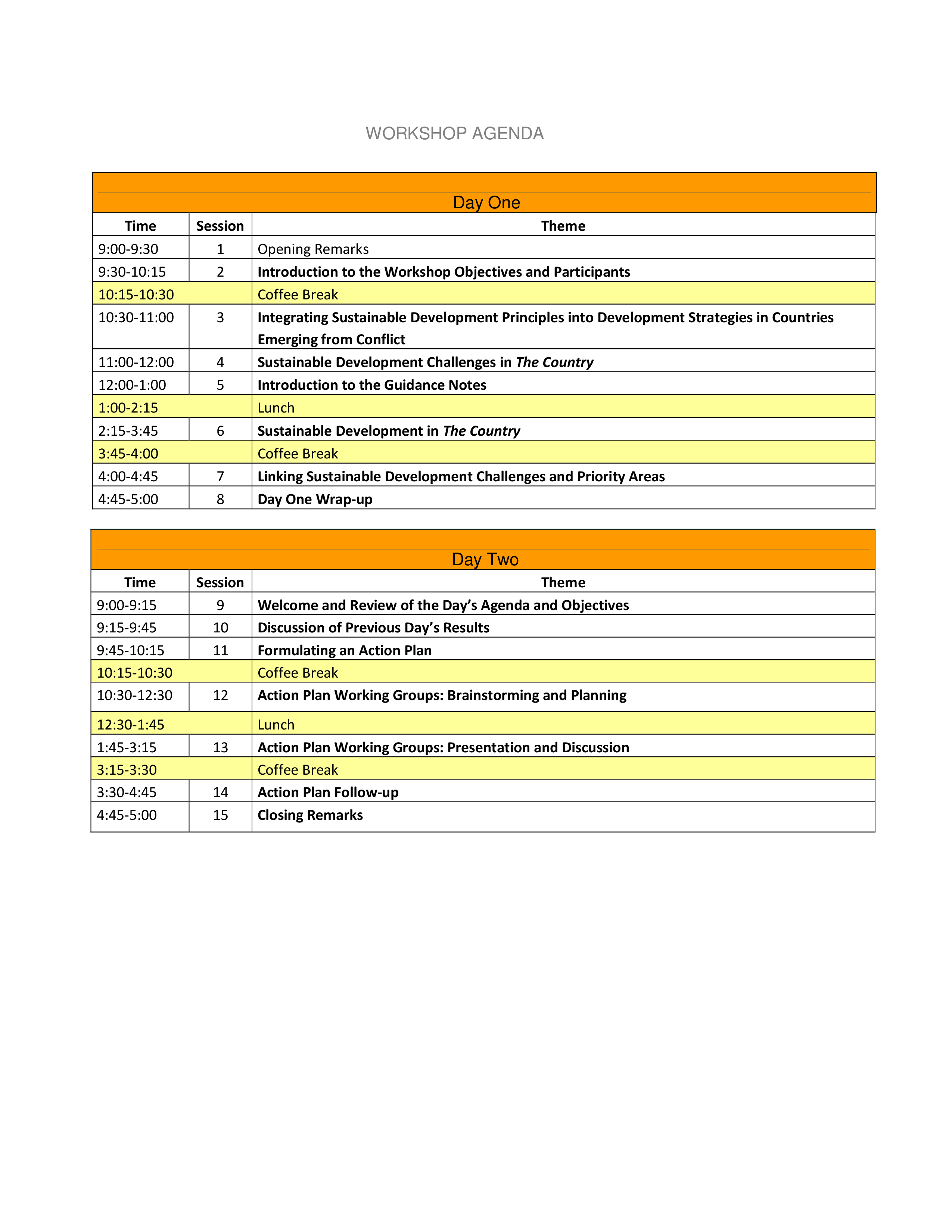 sample workshop agenda template