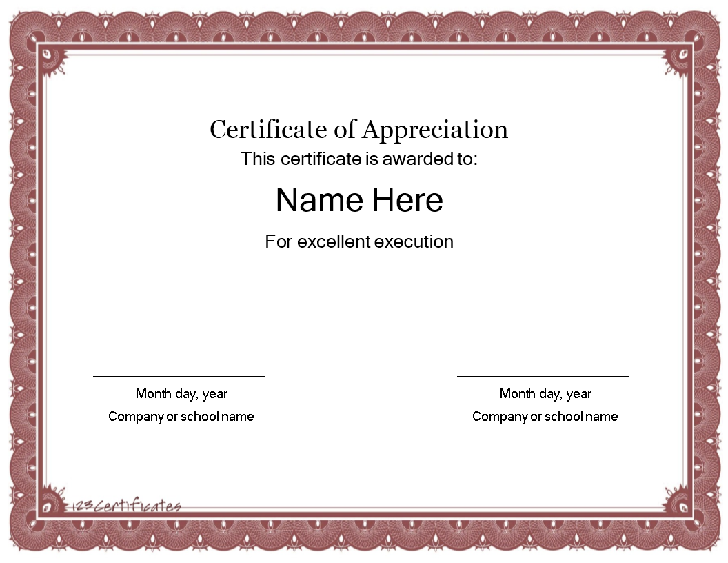 Certificate Template Of Appreciation Templates At 