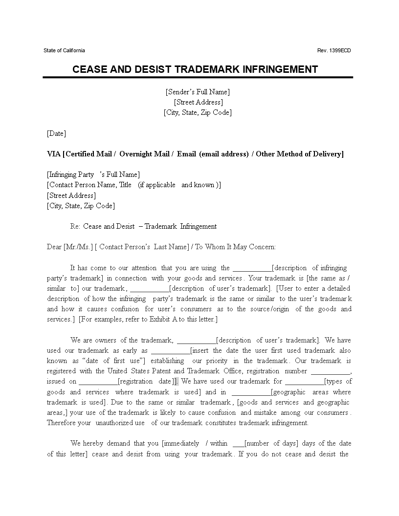 updated cease and desist trademark infringement voorbeeld afbeelding 