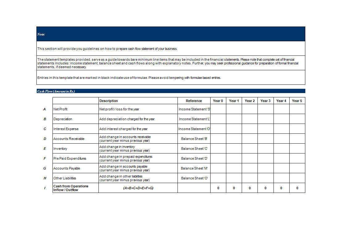 Cash Flow Statement Excel Worksheet 模板