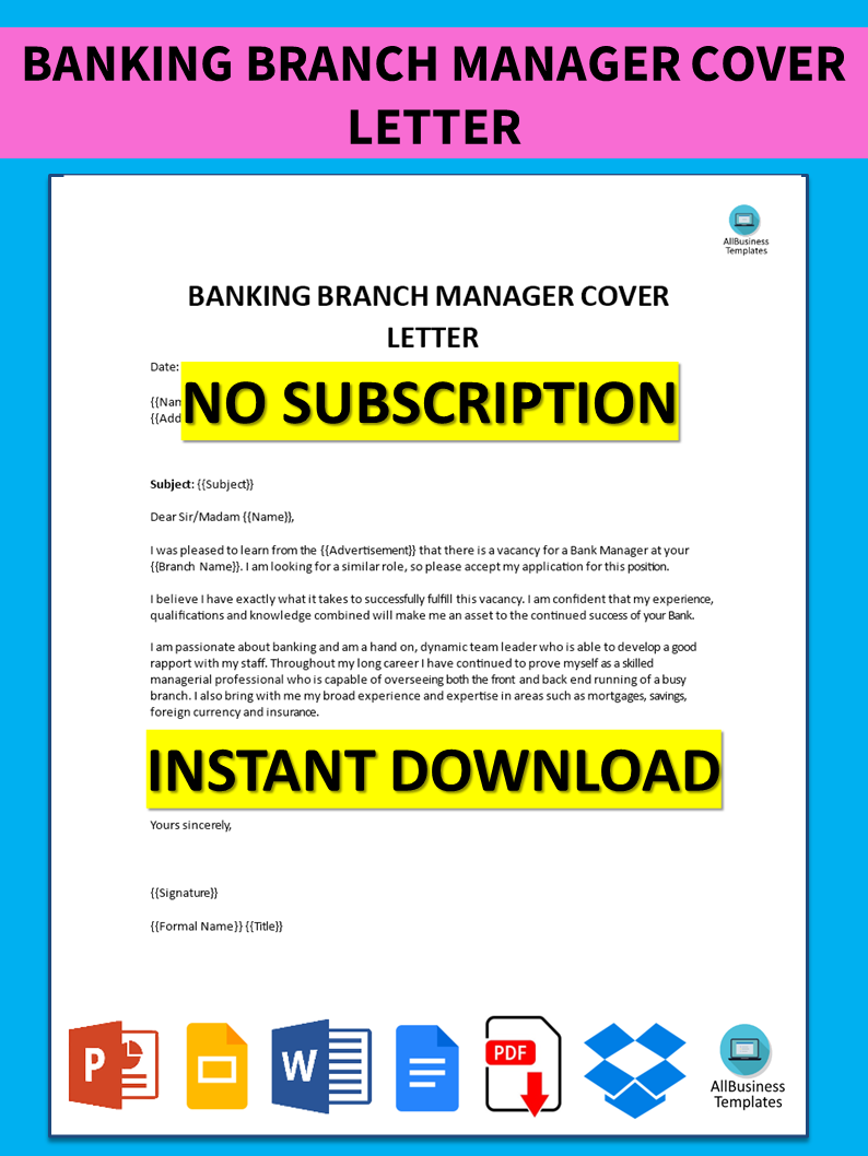 Banking Branch Manager Cover Letter  Templates at