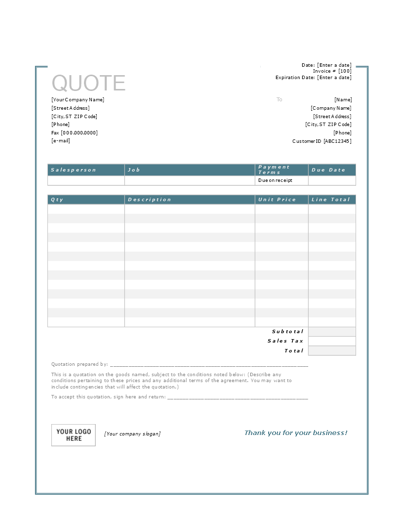 Price Quote Template In Word Templates At Allbusinesstemplates