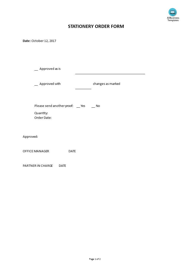 stationery order form template