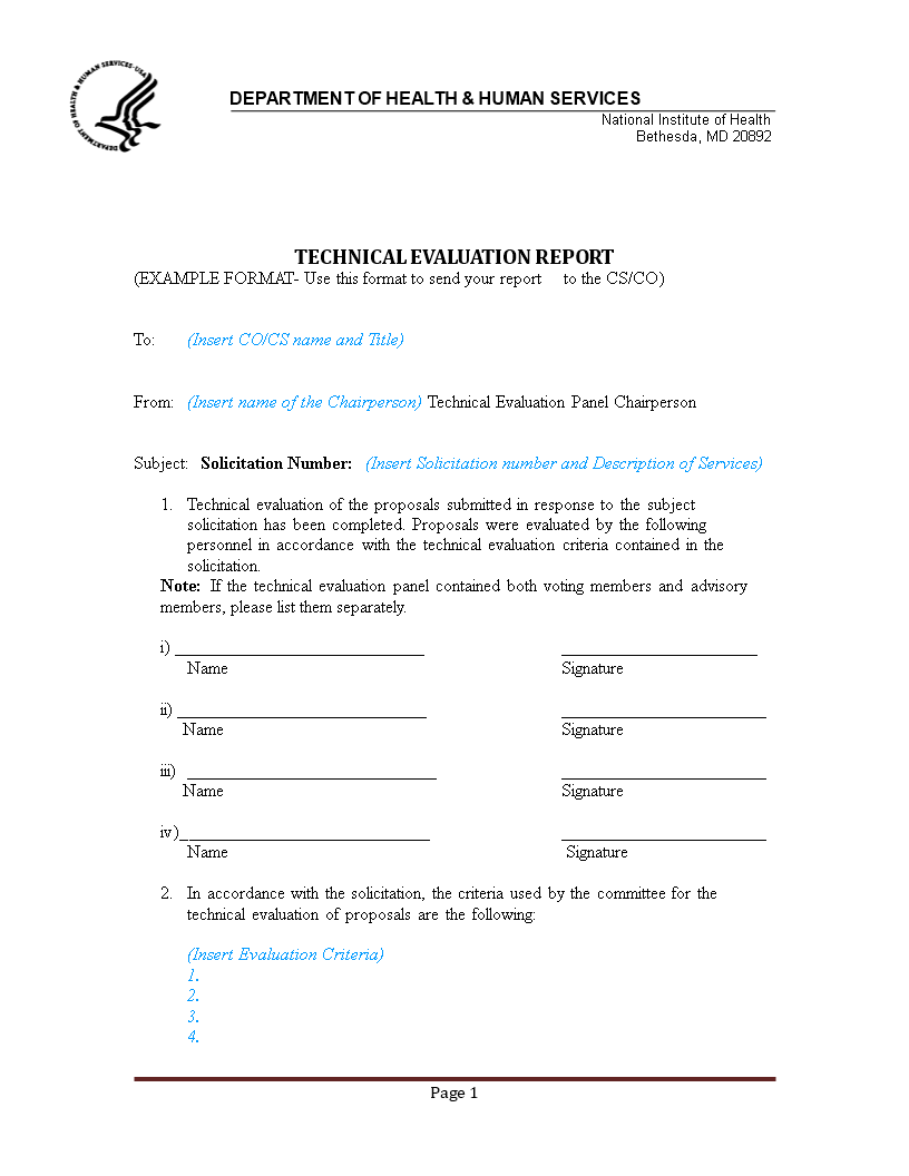 technical evaluation report Hauptschablonenbild