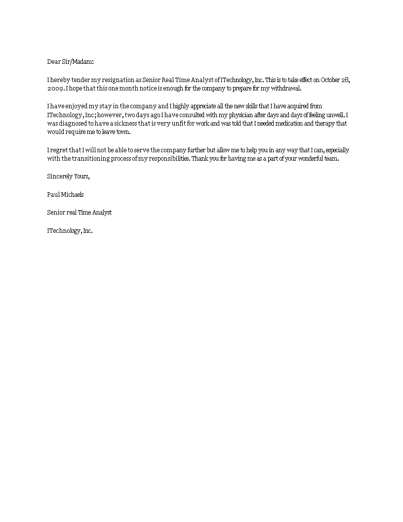 health resignation letter template