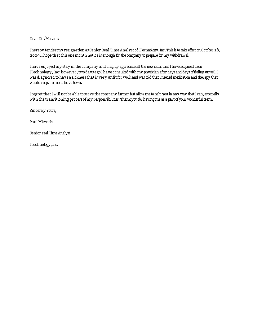 health resignation letter modèles