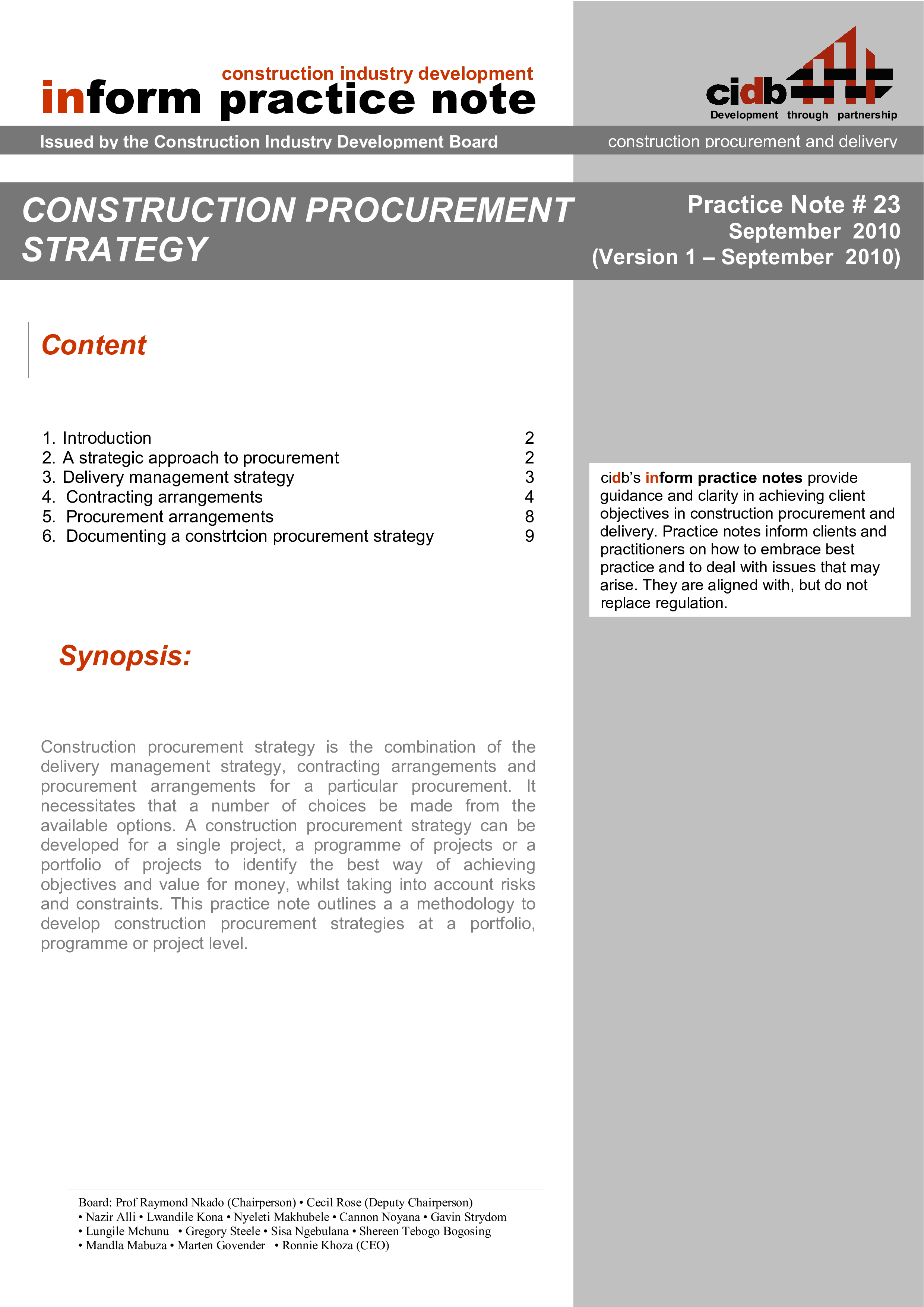 construction procurement strategy modèles