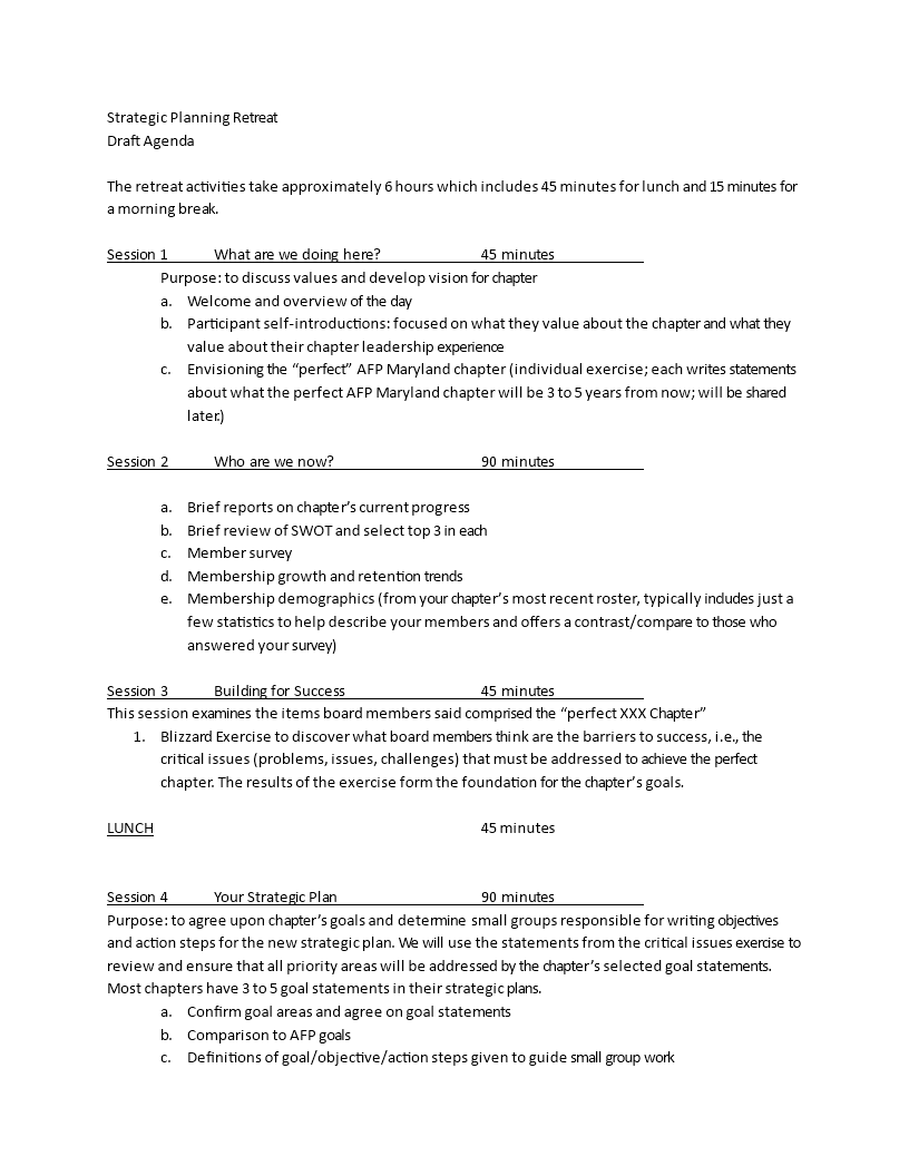 retreat planning agenda template