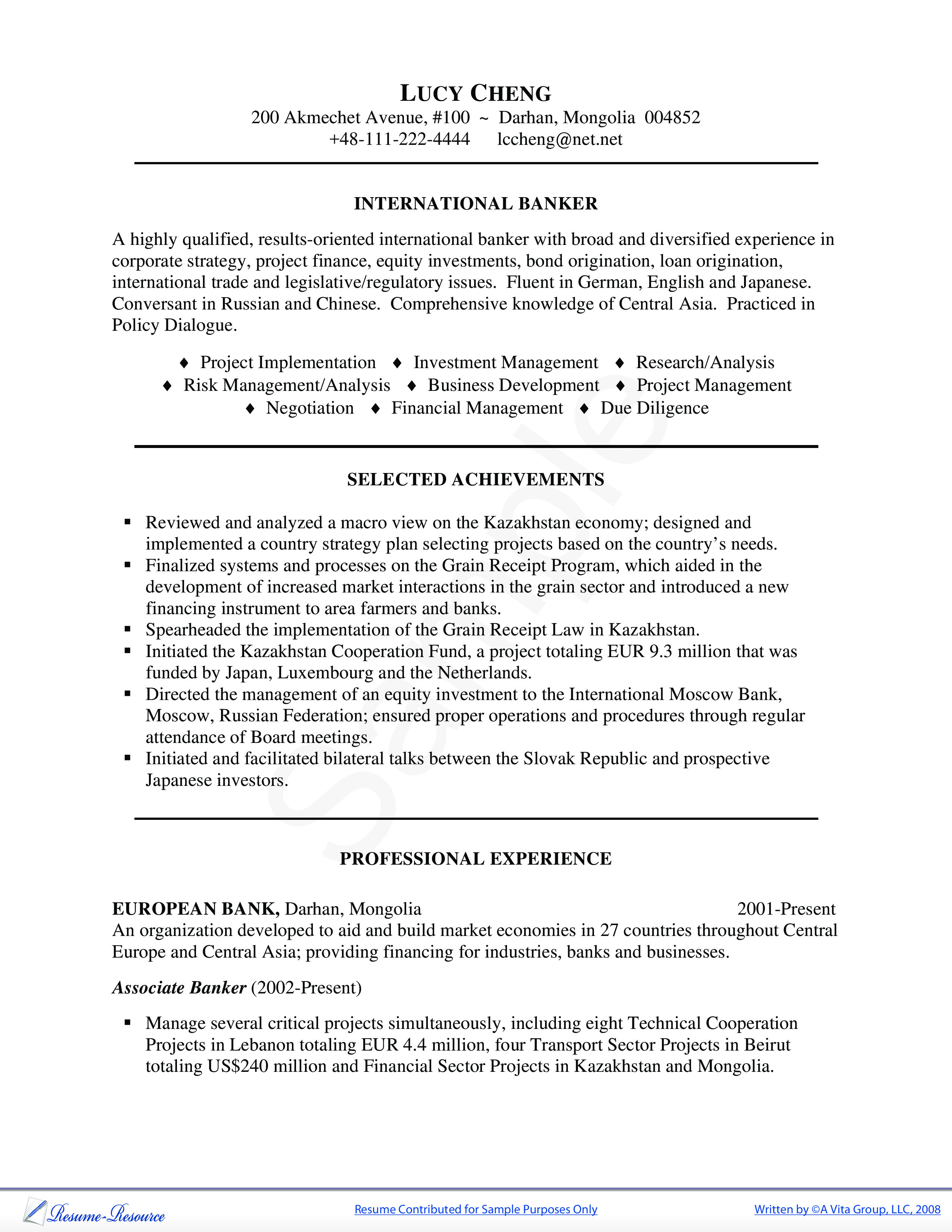 banker resume sample modèles